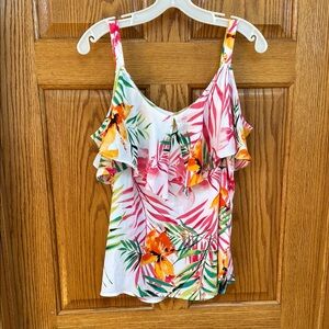 New York & Company Pink and Orange Flutter Sleeve Tank Top